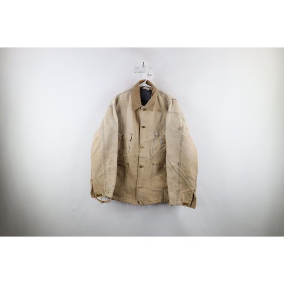 Vtg 80s Carhartt Mens 2XL Thrashed 100 Year Blanket Lined Chore Barn Jacket USA